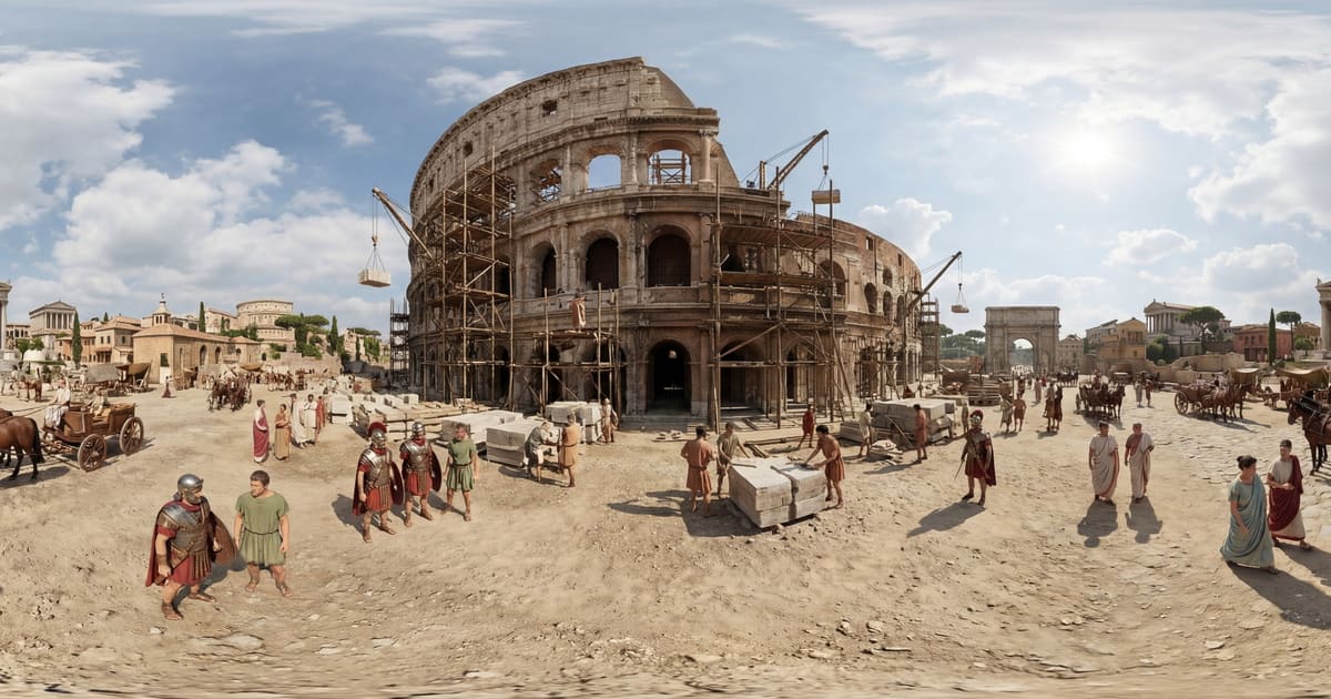 Colosseum Construction, Ancient Rome panorama thumbnail