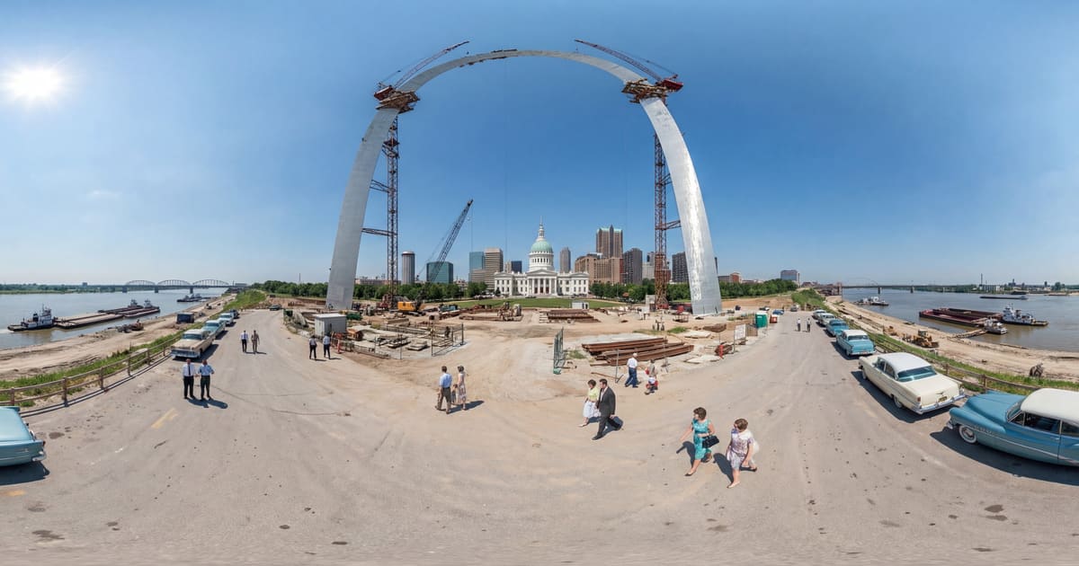 Gateway Arch Under Construction, St. Louis panorama thumbnail