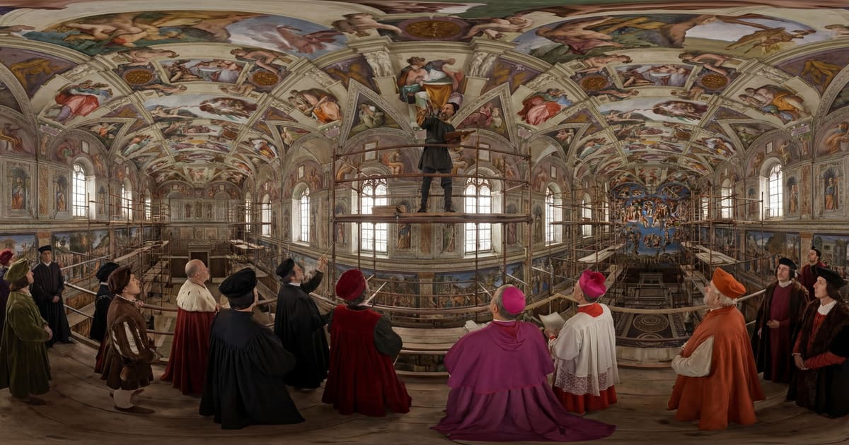 Michelangelo Painting the Sistine Chapel Ceiling panorama thumbnail