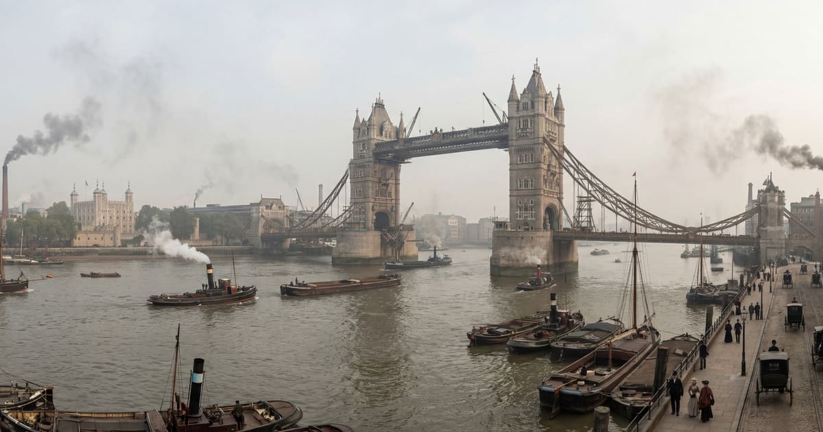 Industrial London and Tower Bridge panorama thumbnail