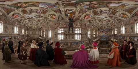 Michelangelo Painting the Sistine Chapel Ceiling panorama thumbnail